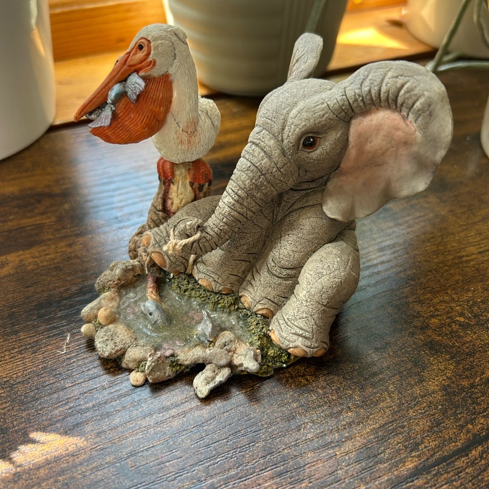 Elephant and Pelican Figurine